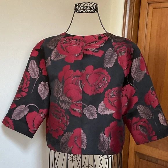 Monsoon Floral Black and Red Women's Jacket, 6 - Picture 2 of 5